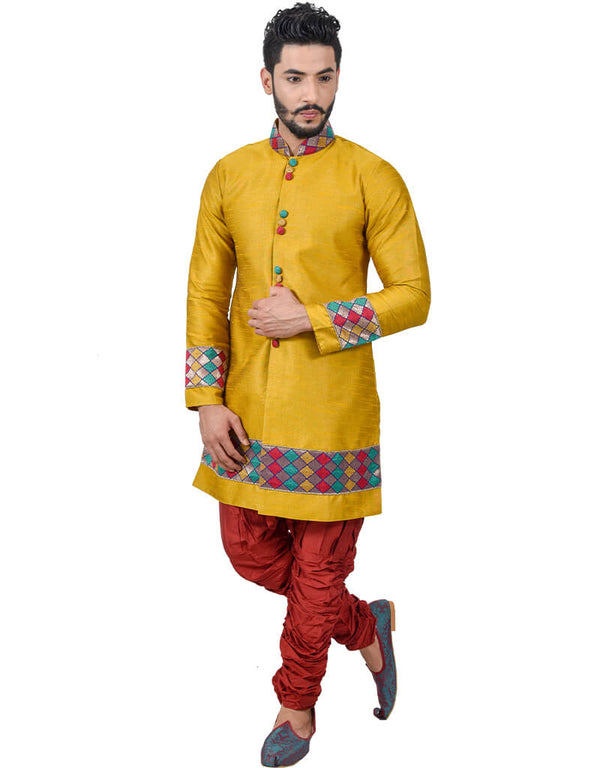 Golden Yellow Indo western Art Silk Dhoti