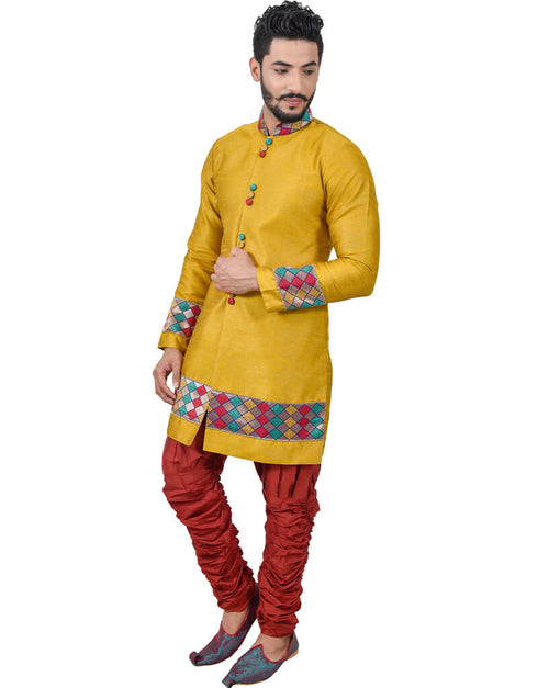 Golden Yellow Indo western Art Silk Dhoti Closure View