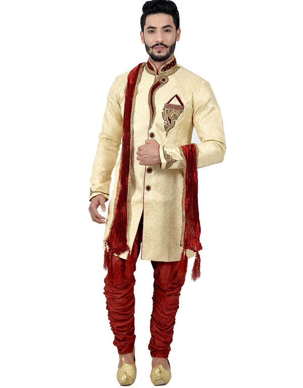 Cream Indo western Zari Brocade Silk Dhoti