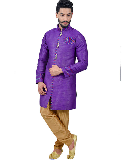 Dark Violet Indo western Art Silk Chudidaar Closure View