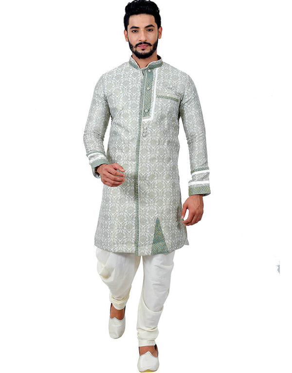 Seagreen Indo western Cottan Brocade Silk Dhoti