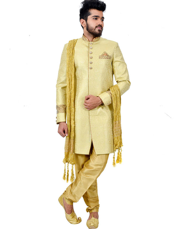 Buff Indo western Zari Brocade Silk Chudidaar