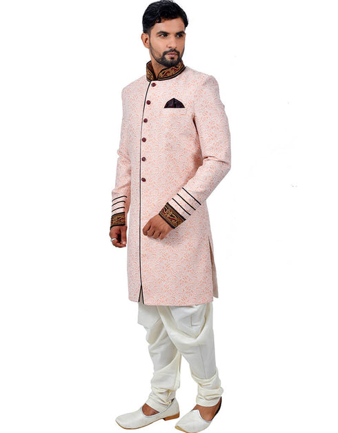 Salmon Indo western Cottan Brocade Silk Dhoti Closure View