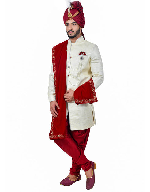 Cream Indo western Art Silk Dhoti Closure View