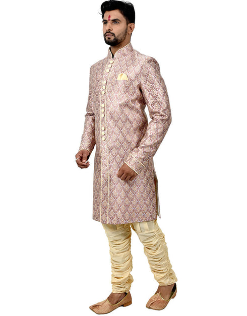 Multi Indo western Dupion Dohra Brocade Silk Chudidaar Closure View