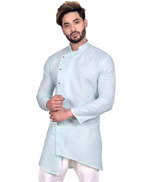 Light Cyan Indo western Cool Cotton Chudidaar Closure View
