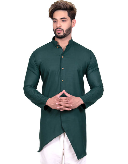 Bottle Green Indo western Cool Cotton Chudidaar Closure View