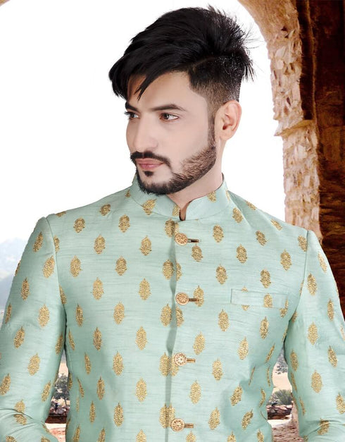 SeaFoam Jodhpuri Art work Silk Pant Closure View