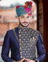 Navy Blue Jodhpuri Art work Silk Pant Closure View