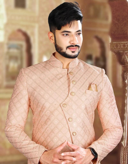 Peach Jodhpuri Art work Silk Pant Closure View