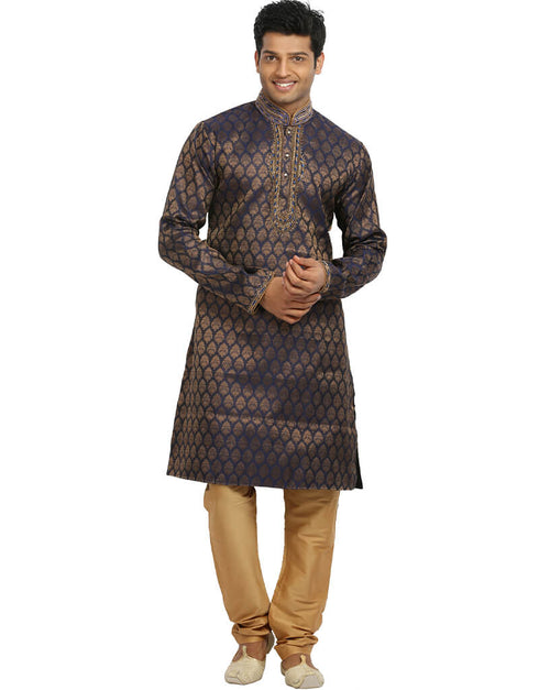 Cobalt Kurta Zari Brocade Chudidaar