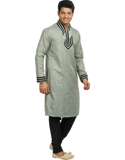 Silver Grey Kurta Kela Brocade Chudidaar Closure View