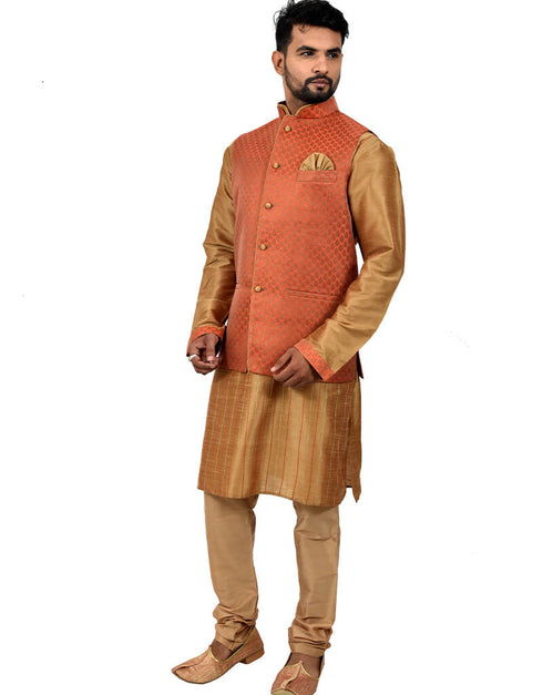 Golden Kurta Art Silk Chudidaar Closure View