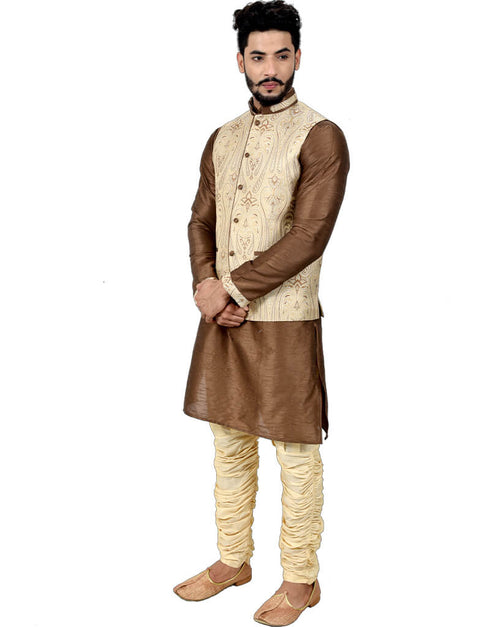 Otter Brown Kurta Art Silk Chudidaar Closure View