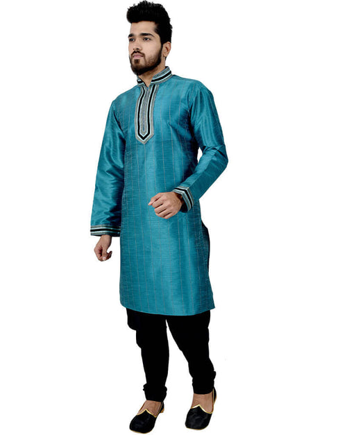 Peacock Blue Kurta Art Silk Chudidaar Closure View