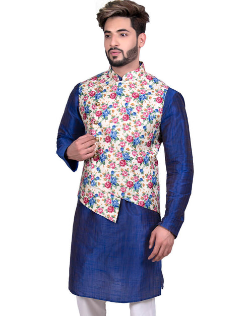 Blue Kurta Ghiccha silk Chudidaar Closure View