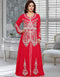 Modern Red Georgette Silver Embroidery Moroccan Kaftan