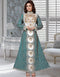 Modern Boat Neck Sea Green Heavy Embroidered Kaftan