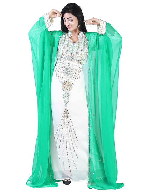 Chic Mint Green Colored Embroidery worked Kaftan
