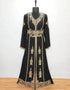 Modest V neck Moroccan Style embroidered kaftan Black