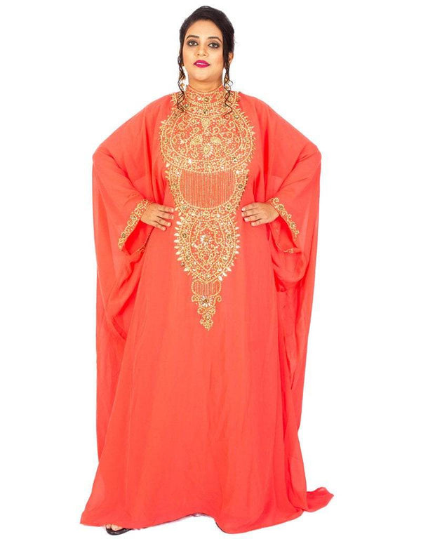 Modern A-line embroidered farasha dress Peach