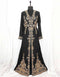 Chic V neck Jacket Style embroidered kaftan Black