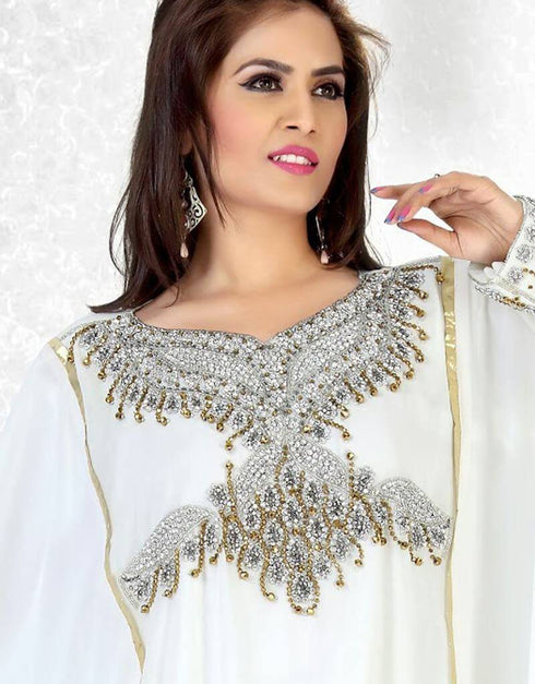 Dashing Faux Georgette Popular Kaftan-White