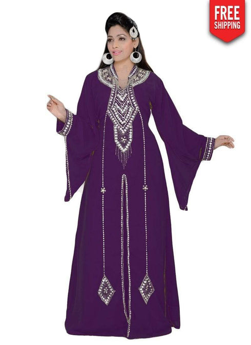 Dubai Style Party Wear Front Slit Kaftan With Golden Work