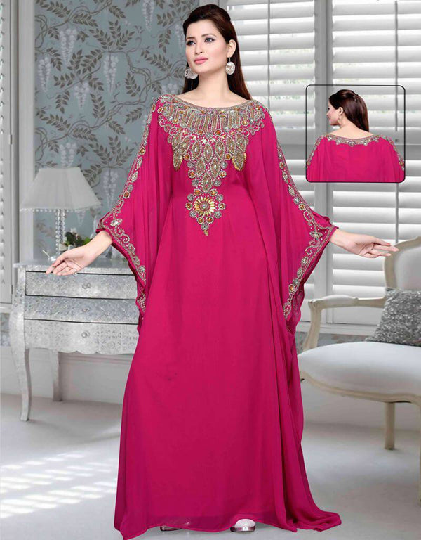 Fullsleeve Farasha with embroidery Magenta