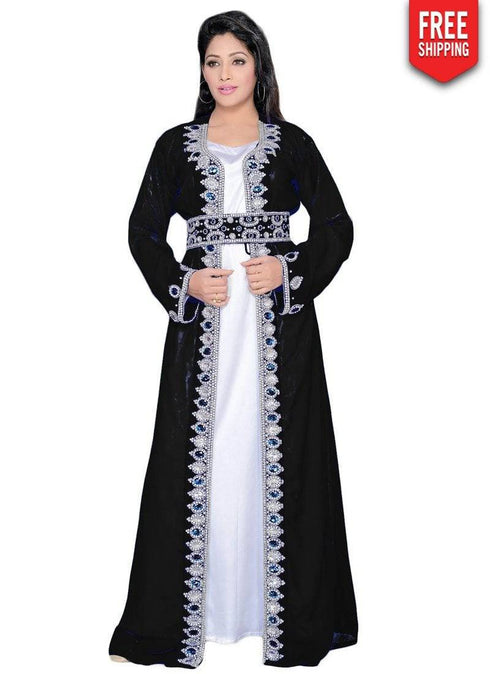 Jacket Style Party Wear Kaftan With Waist Belt