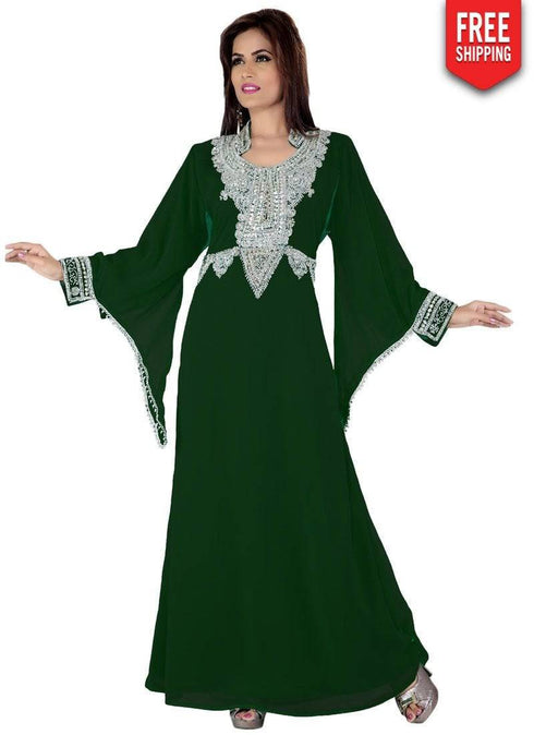Medium Aquamarine Trendy Bell Sleeve Farasha Kaftan