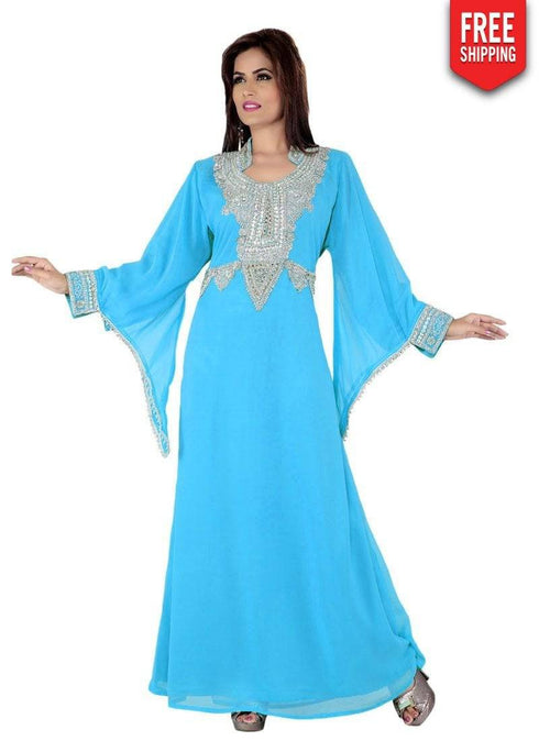 Medium Aquamarine Trendy Bell Sleeve Farasha Kaftan