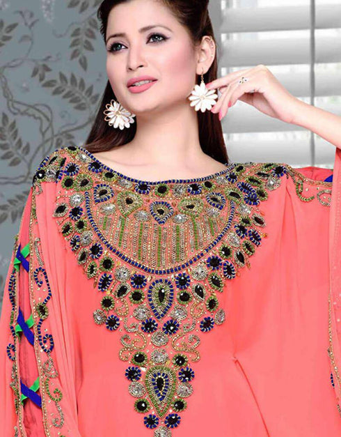 Multicolored embroidered kaftan
