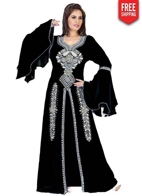 Plushy Faux Georgette Fancy Bell Sleeves Kaftan