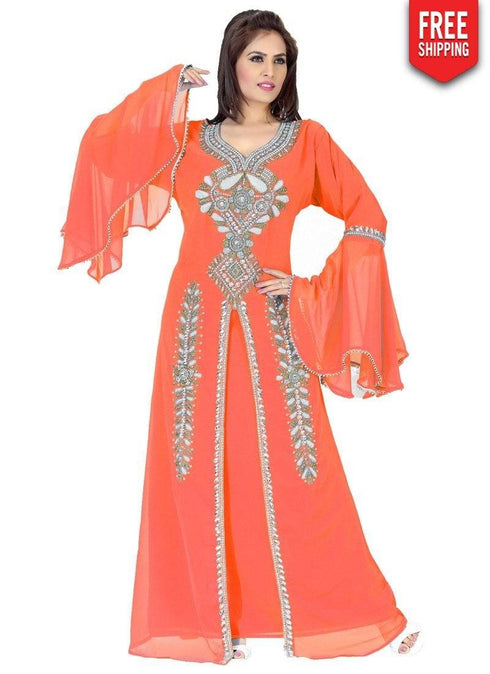 Plushy Faux Georgette Fancy Bell Sleeves Kaftan