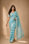 Aqua Blue Georgette Saree With Blouse - Front View | Samyak Fashion