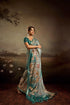 Aqua Green Jacquard Elegant Party Wear Saree Collection With Blouse - Front View | Samyak Fashion