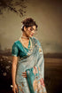 Aqua Green Jacquard Elegant Party Wear Saree Collection With Blouse - Close-up View | Samyak Fashion