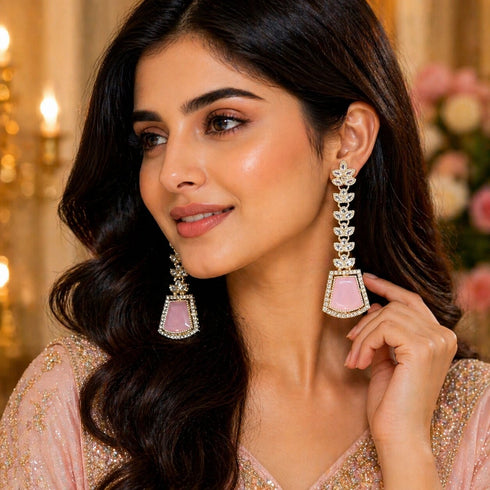 Baby Pink Earrings - Front View | Samyak Fashion