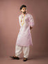 Baby Pink Linen Mens Kurta With Payjama - Detail View | Samyak Fashion