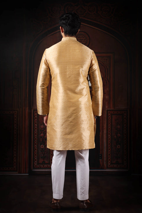 Beige Art Silk Mens Kurta With Payjama - Back View | Samyak Fashion