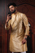 Beige Art Silk Mens Kurta With Payjama - Close-up View | Samyak Fashion