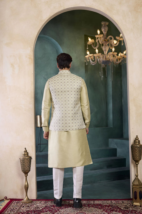 Beige Banarasi Silk Mens Mans - Back View | Samyak Fashion
