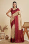 Beige Banarasi Soft Silk Elegant Party Wear Saree Collection With Blouse - Front View | Samyak Fashion