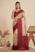 Beige Banarasi Soft Silk Elegant Party Wear Saree Collection With Blouse - Back View | Samyak Fashion