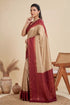 Beige Banarasi Soft Silk Elegant Party Wear Saree Collection With Blouse - Side View | Samyak Fashion