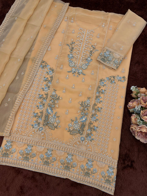Beige Chiffon Salwar Suit - Side View | Samyak Fashion