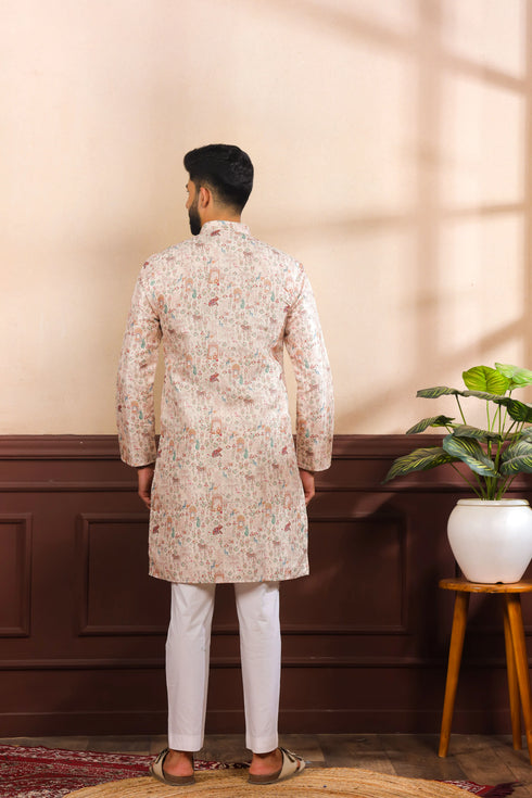 Beige Cotton Mens Kurta With Payjama - Back View | Samyak Fashion
