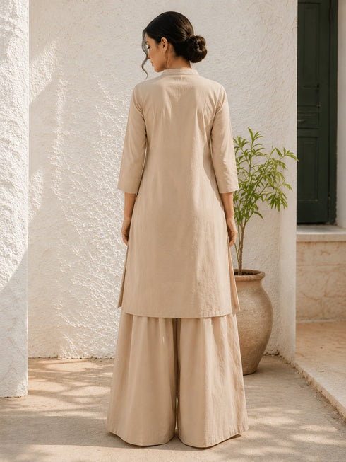 Beige Cotton Top Bottom - Side View | Samyak Fashion