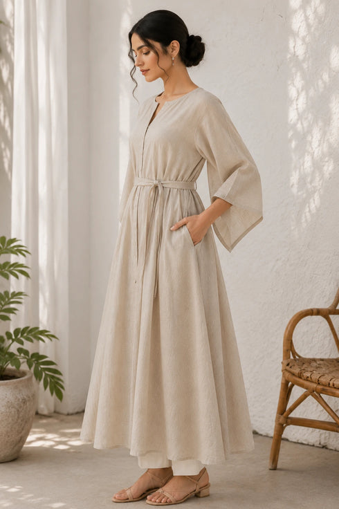Beige Cotton Top Bottom - Back View | Samyak Fashion